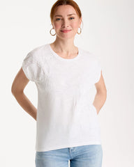 Chico's Outlet Alabaster Cotton Slub Embroidered Wedge Tee