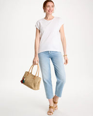 Chico's Outlet Alabaster Cotton Slub Embroidered Wedge Tee