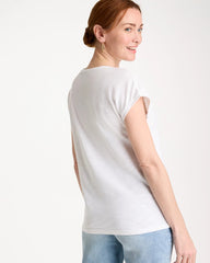 Chico's Outlet Alabaster Cotton Slub Embroidered Wedge Tee