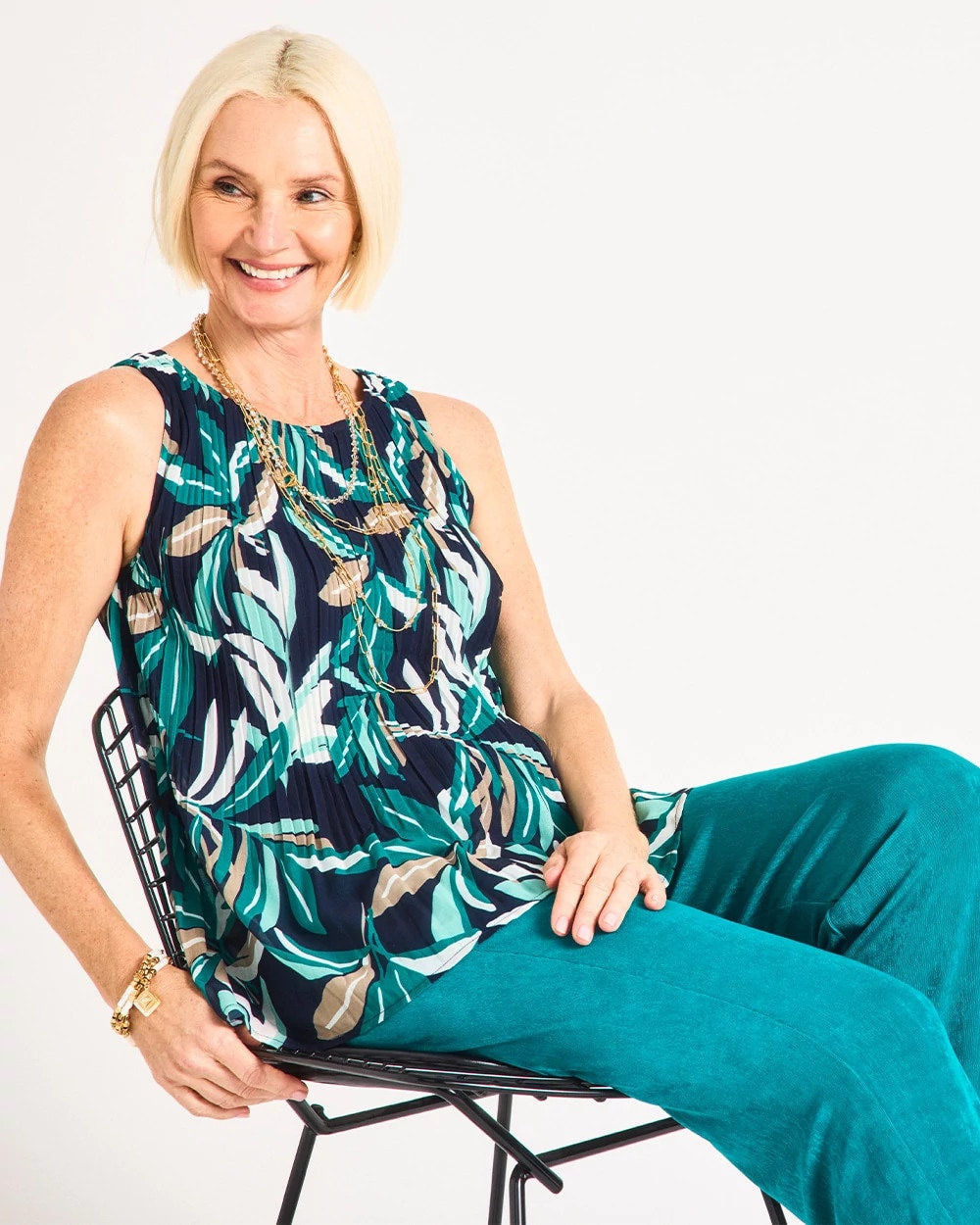 Chico's Online Kings Navy Travelers™ Palm Pleated Chiffon Tank