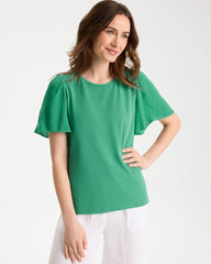 Chico's Discount Green Clover Gauze Sleeve Soft-Stretch Tee