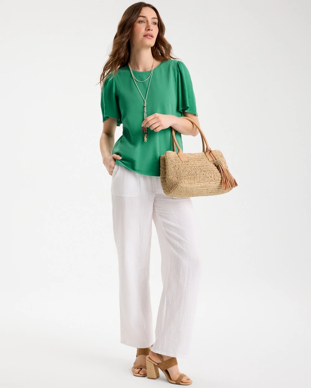 Chico's Discount Green Clover Gauze Sleeve Soft-Stretch Tee