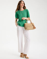 Chico's Discount Green Clover Gauze Sleeve Soft-Stretch Tee