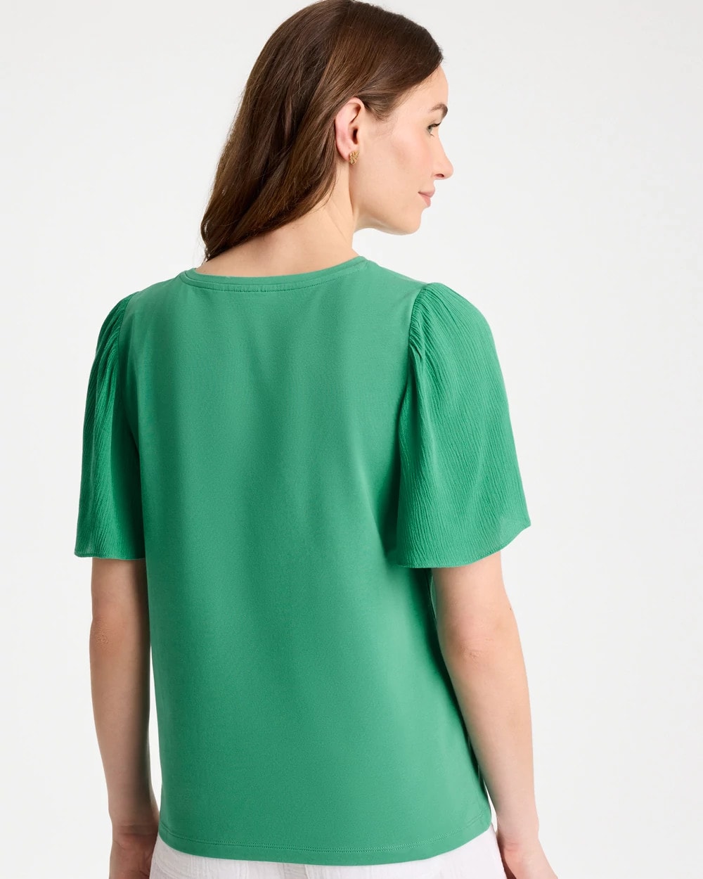 Chico's Discount Green Clover Gauze Sleeve Soft-Stretch Tee
