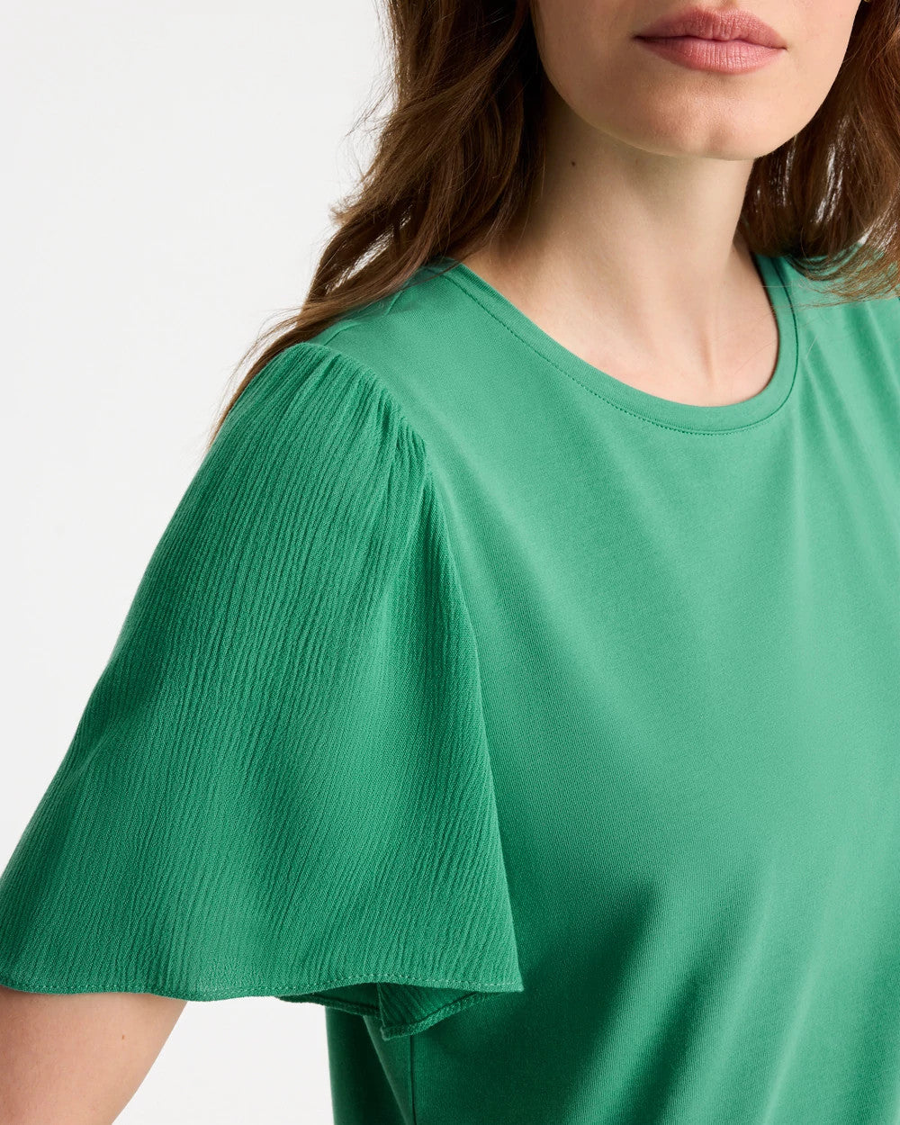 Chico's Discount Green Clover Gauze Sleeve Soft-Stretch Tee