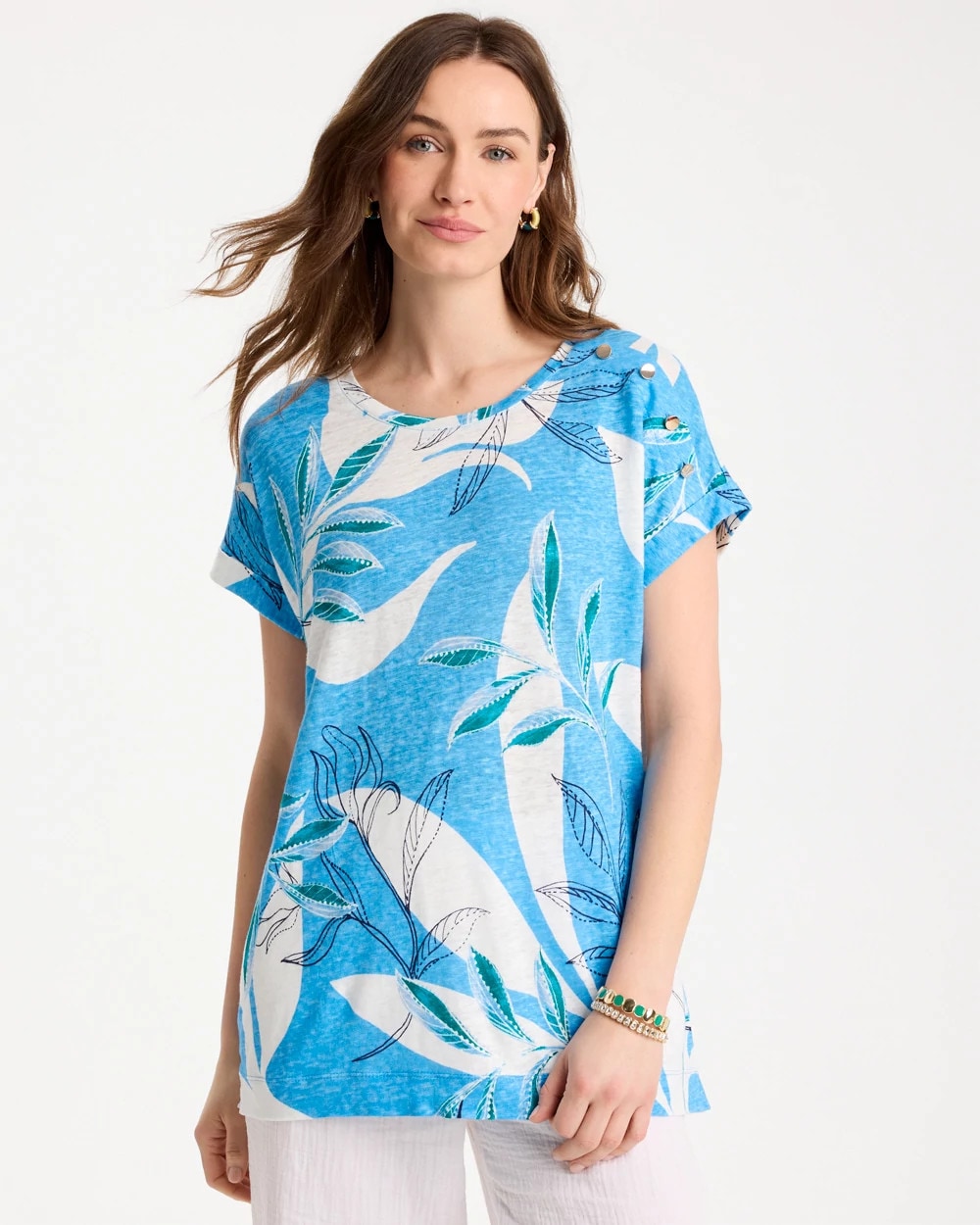 Chico's Outlet Blue Tide Printed Linen Button Tunic