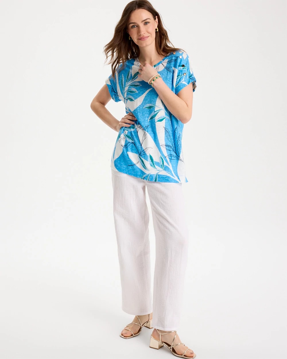 Chico's Outlet Blue Tide Printed Linen Button Tunic