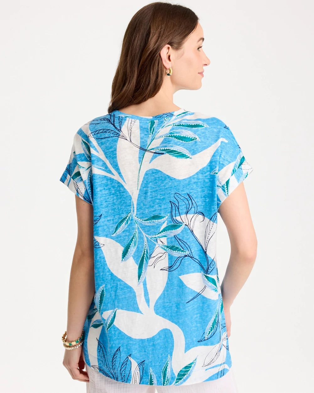 Chico's Outlet Blue Tide Printed Linen Button Tunic