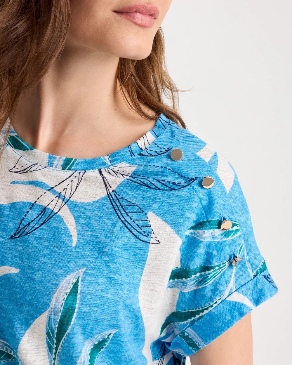 Chico's Outlet Blue Tide Printed Linen Button Tunic
