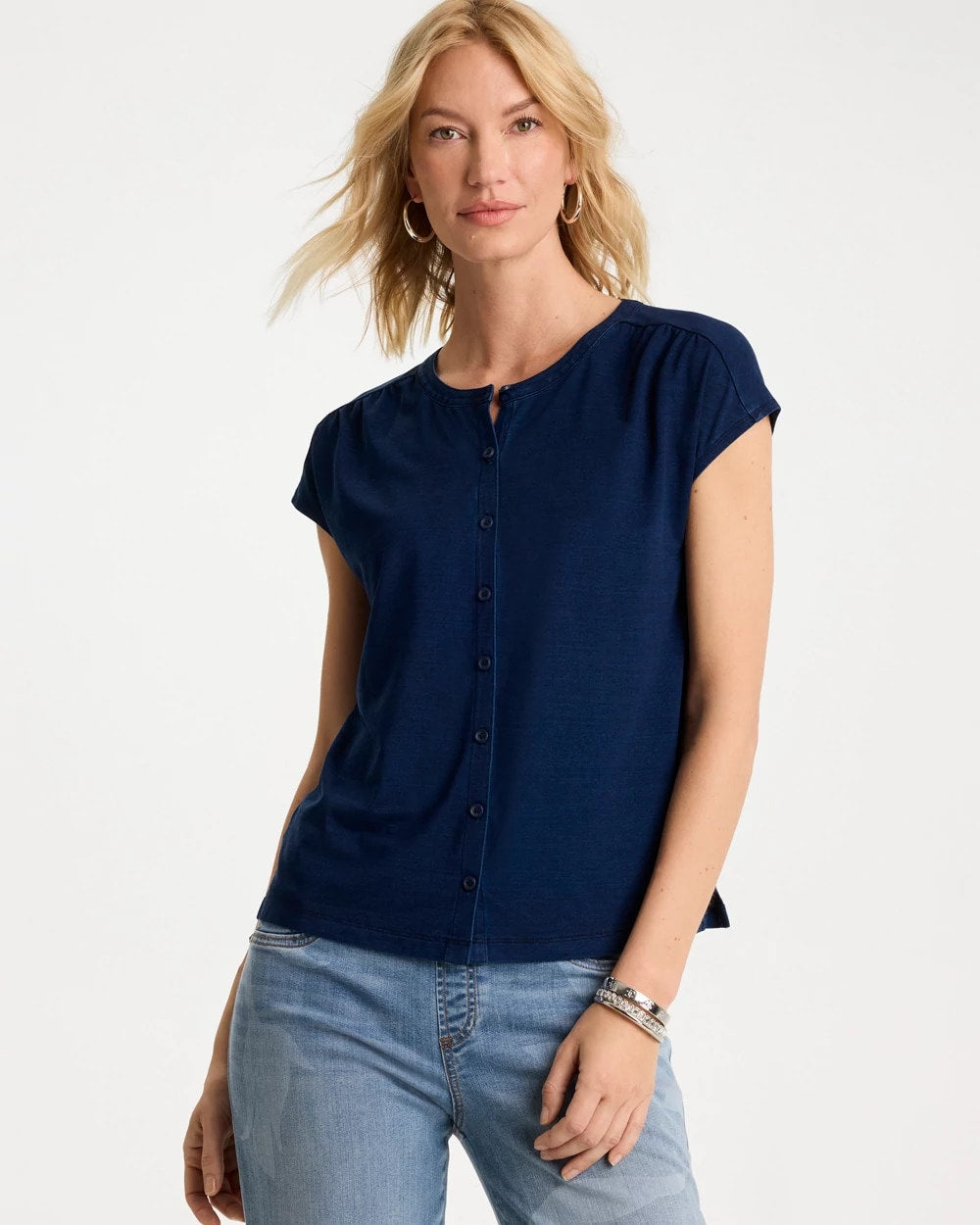 Chico's For Sale Riviera Authentic Refined Denim Button Tee