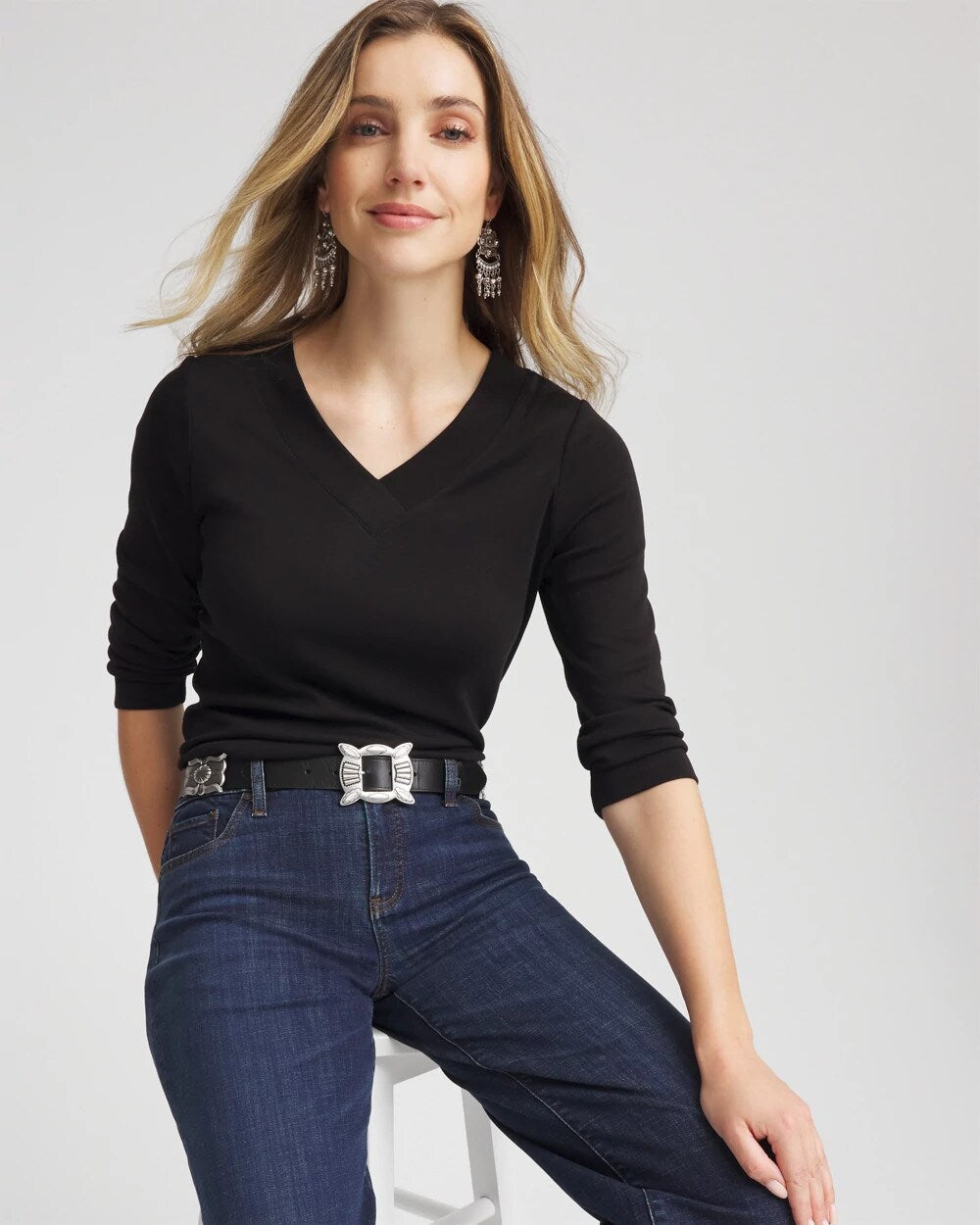 Chico's Online Black Pima Cotton 3/4 Sleeve Tee