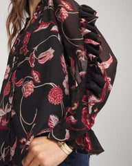 Chico's Sale Black Georgette Celtic Blooms Blouse