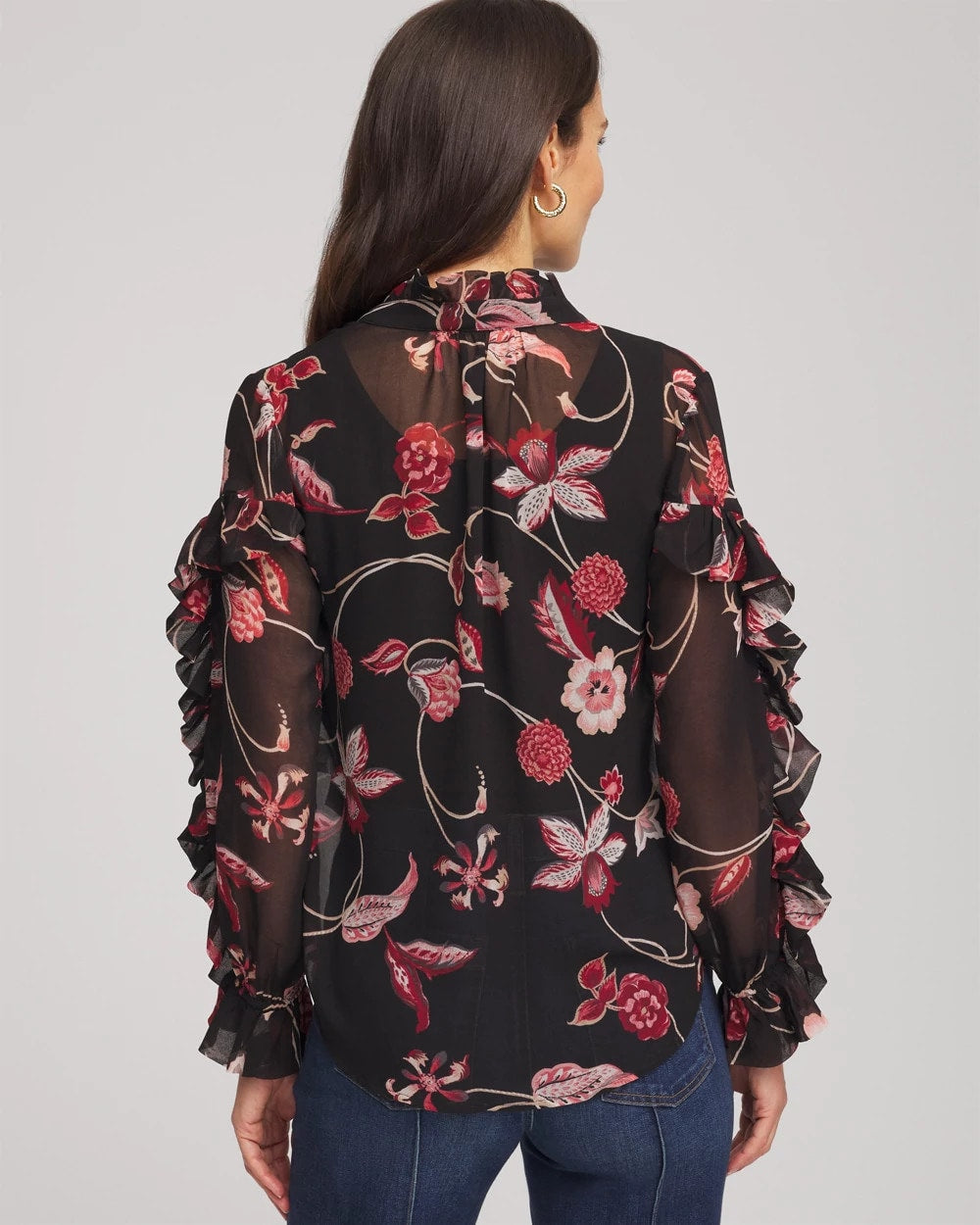 Chico's Sale Black Georgette Celtic Blooms Blouse