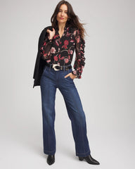 Chico's Sale Black Georgette Celtic Blooms Blouse