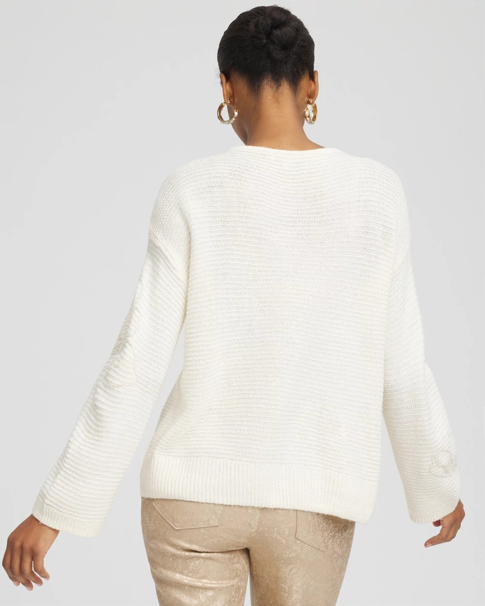 Chico's On Sale English Cream Tonal Embroidered Boatneck Pullover Sweater
