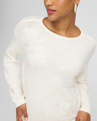 Chico's On Sale English Cream Tonal Embroidered Boatneck Pullover Sweater