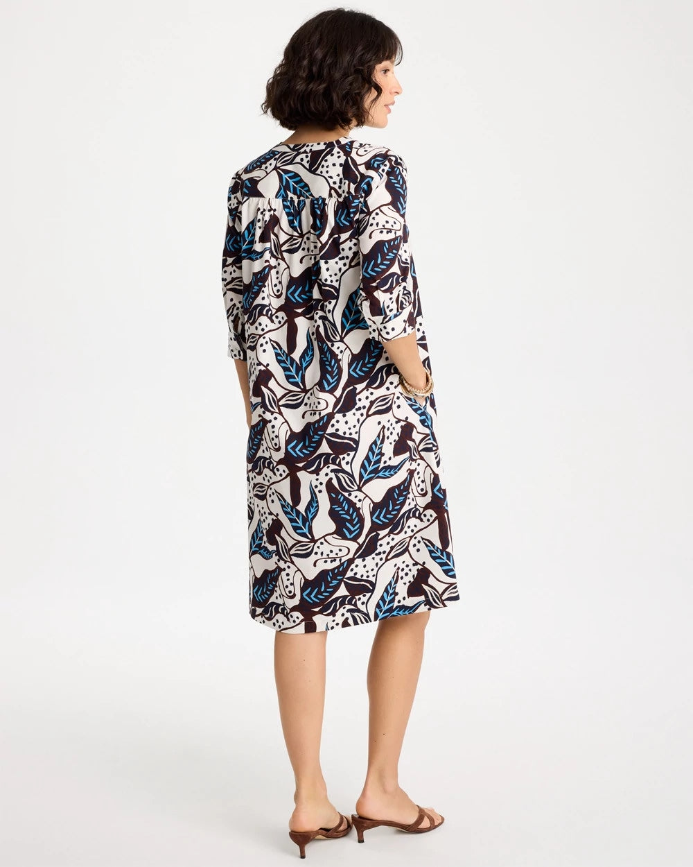 Chico's Online Passport Blue Poplin Cotton Popover Printed Dress