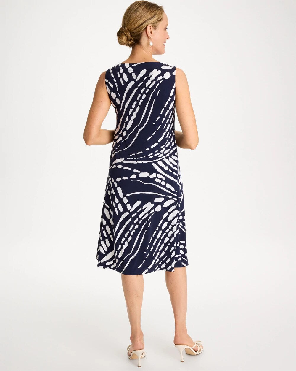 Chico's Discount Passport Blue Jersey Knit Printed Shift Dress