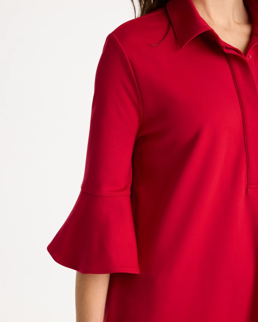 Chico's Sale Cherry Lush Ponte Knit Flounce Sleeve Dress