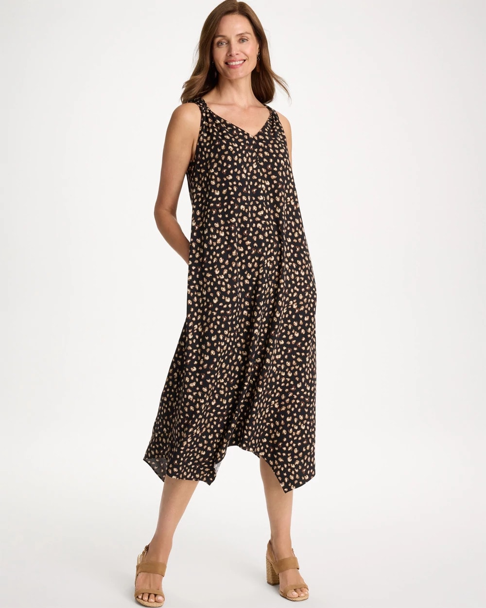 Chico's Outlet Black Rayon-Silk Asymmetrical Hem Dress