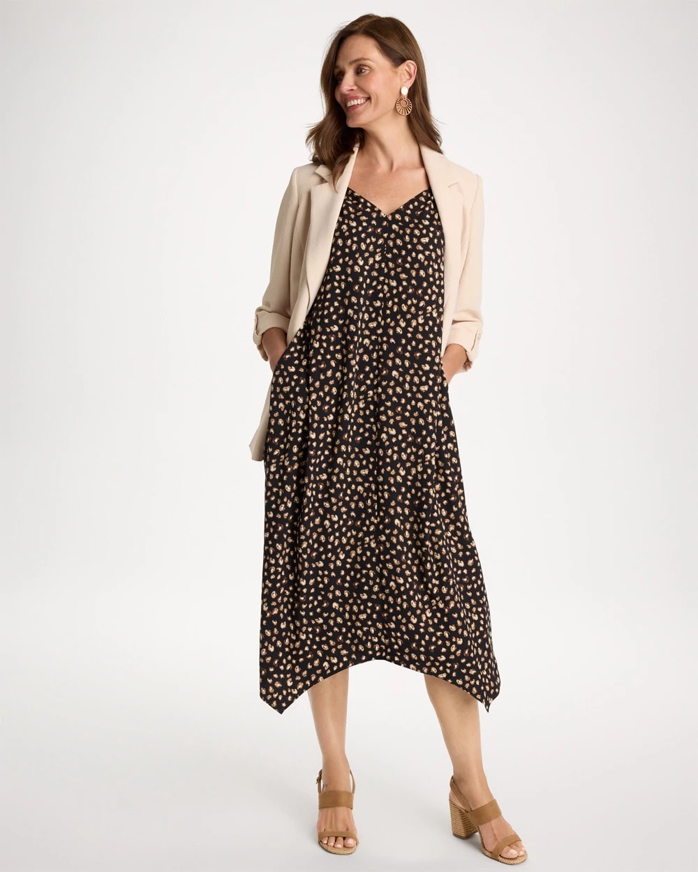 Chico's Outlet Black Rayon-Silk Asymmetrical Hem Dress