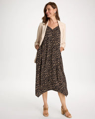 Chico's Outlet Black Rayon-Silk Asymmetrical Hem Dress