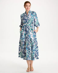 Chico's On Sale Passport Blue Palm Cotton-Rayon Slub Shirtdress