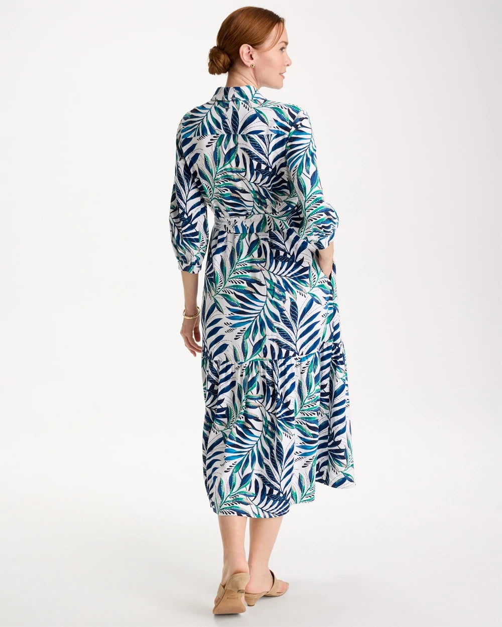 Chico's On Sale Passport Blue Palm Cotton-Rayon Slub Shirtdress
