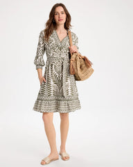 Chico's For Sale Kelp Forest Printed Cotton-Linen Belted Dress