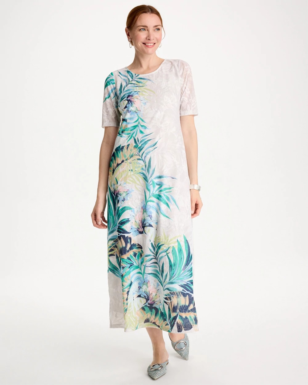 Chico's On Sale Alabaster Jersey Knit Tropical Maxi Dress