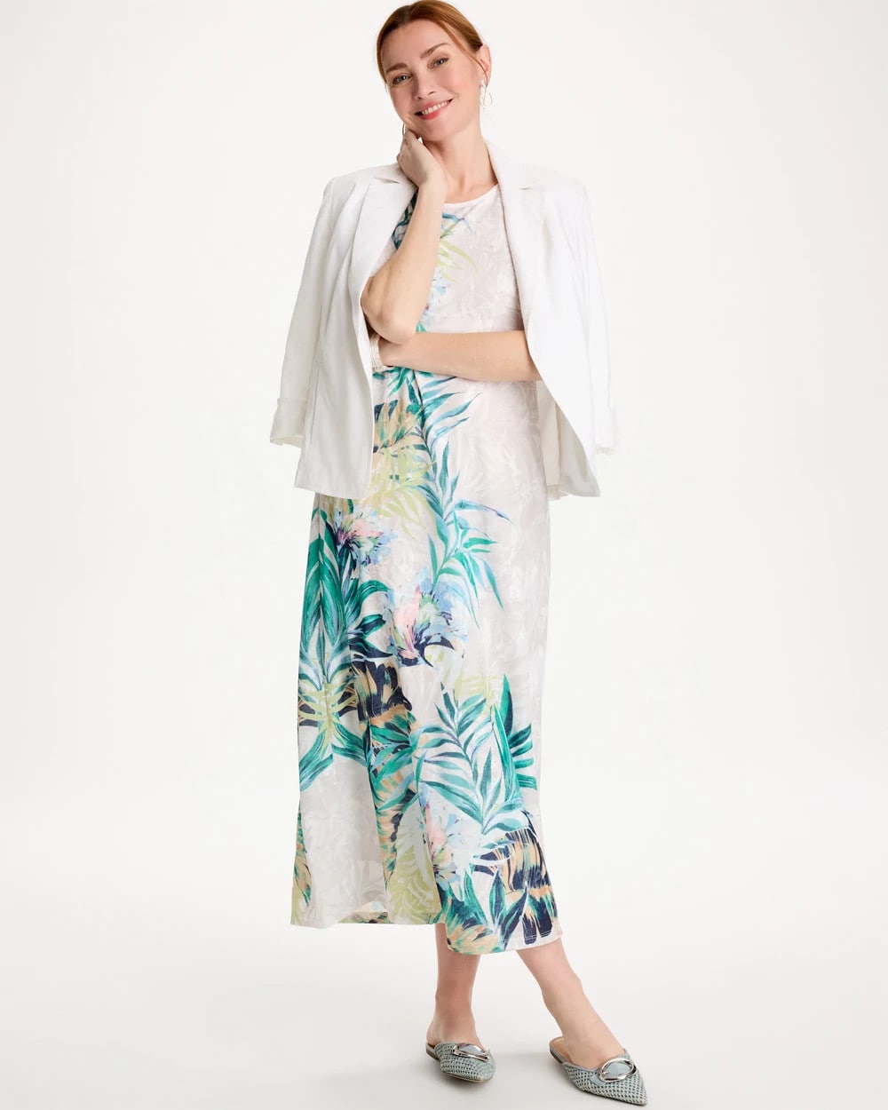 Chico's On Sale Alabaster Jersey Knit Tropical Maxi Dress