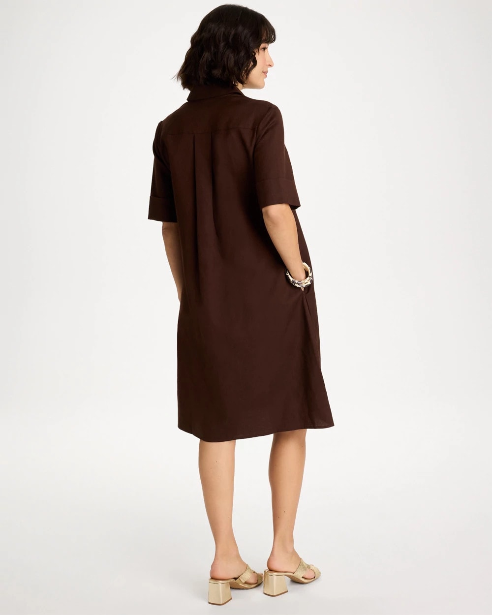 Chico's For Sale Deep Brown Embellished Linen Popover Dress