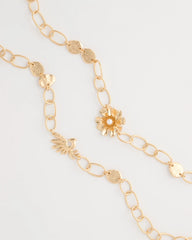 Chico's Outlet Gold Flower Long Single-Strand Necklace