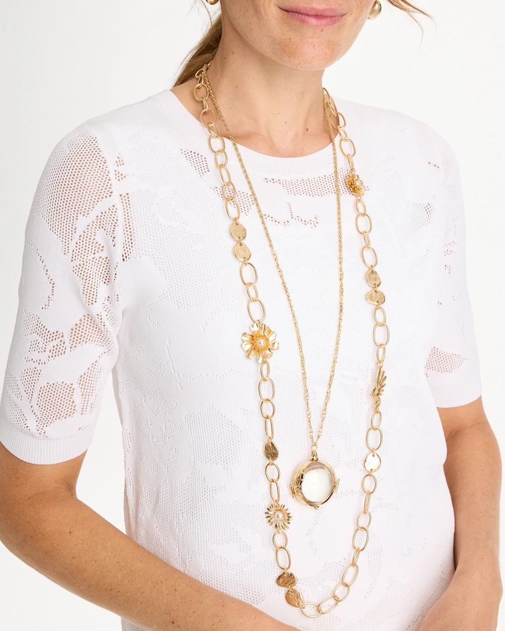 Chico's Outlet Gold Flower Long Single-Strand Necklace