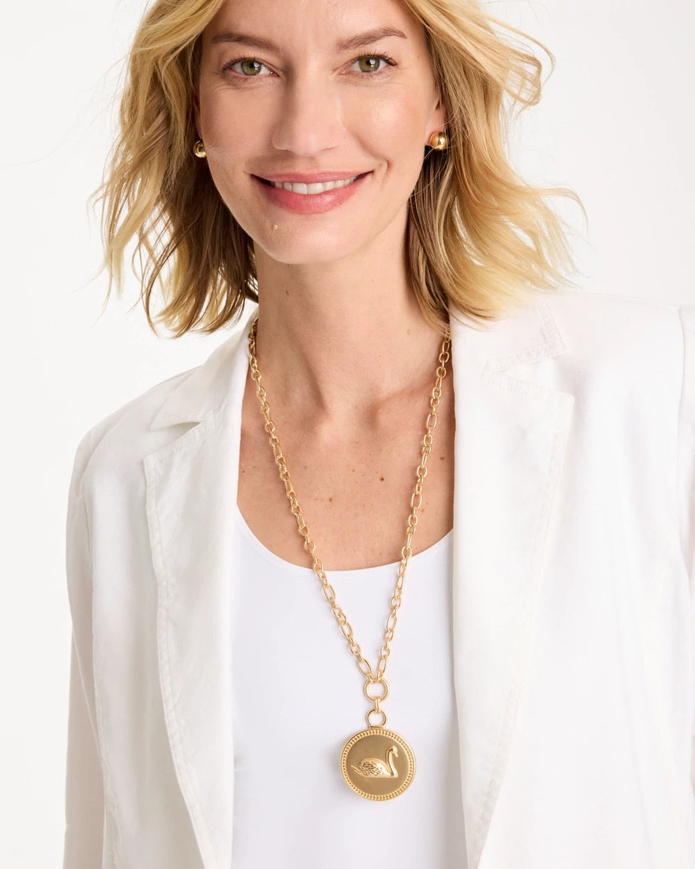 Chico's Outlet Gold Reversible Swan Pendant Necklace