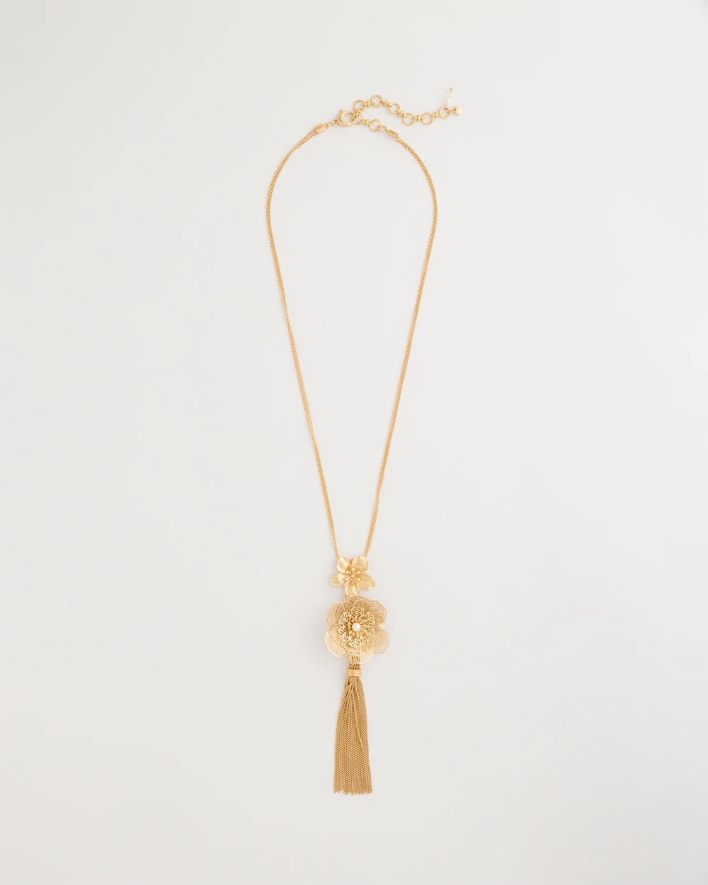 Chico's Outlet Gold Filigree Flower Tassel Necklace