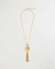 Chico's Outlet Gold Filigree Flower Tassel Necklace
