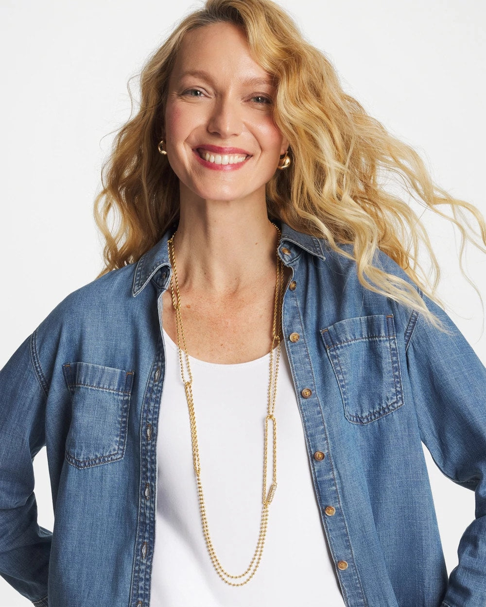 Chico's Online Gold Long Gold Ball Chain Single Strand