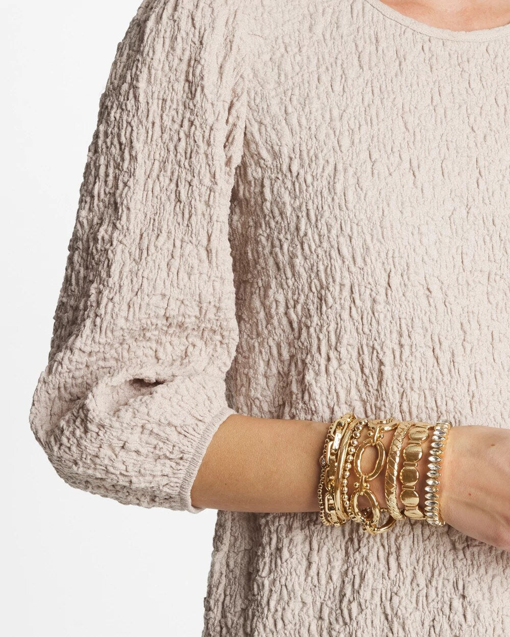 Chico's Outlet Gold Textured Circle Stretch Bracelet