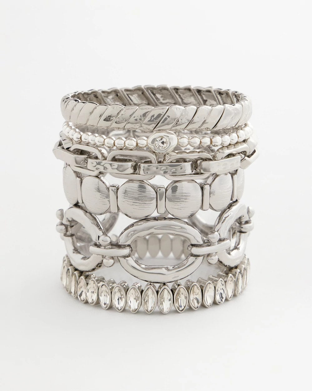 Chico's On Sale Silver Silver Textured Circle Stretch Bracelet