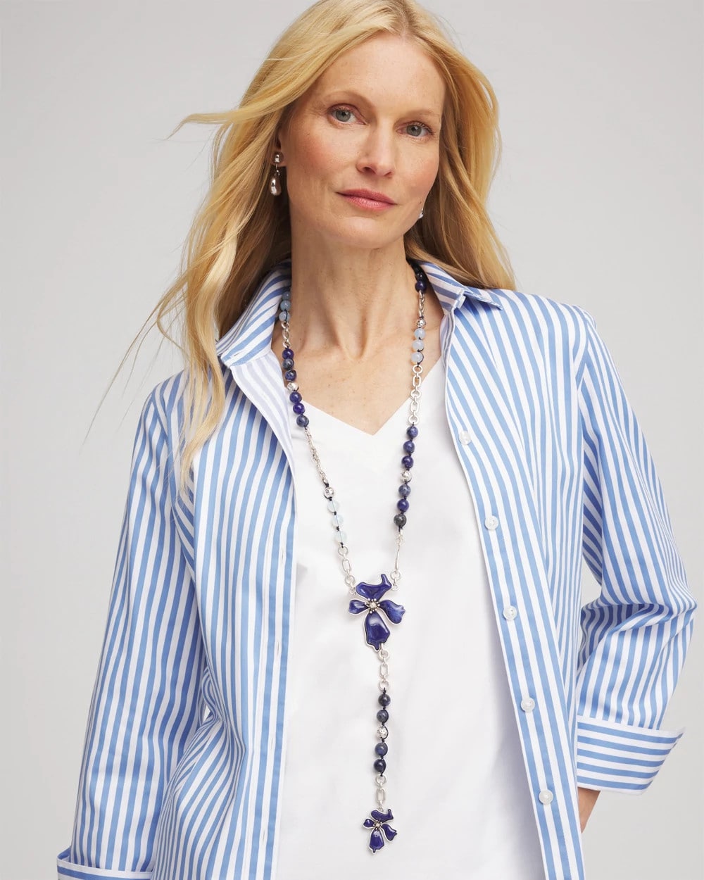 Chico's On Sale Blue Blue Flower Long Y-Necklace