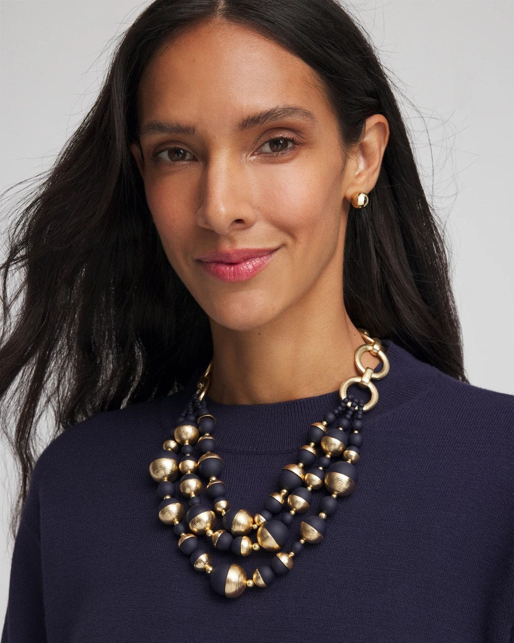 Chico's Sale Navy Gold & Navy Bead Necklace