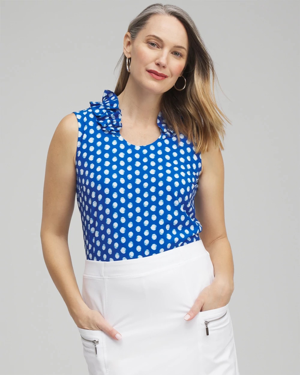 Chico's Outlet Intense Azure ® UPF Neema Dot Ruffle Tank