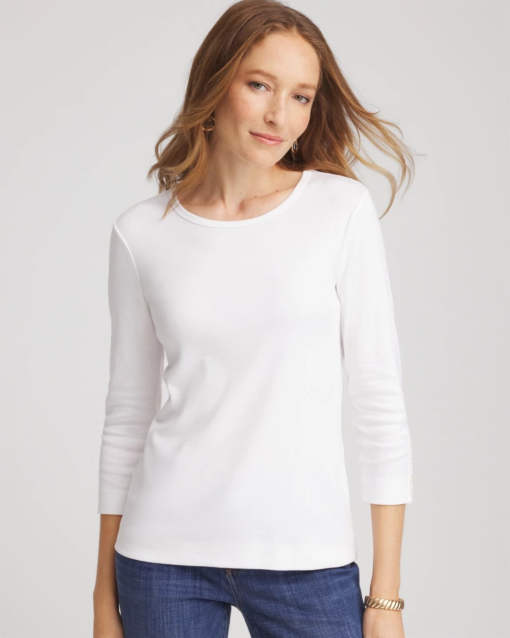 Chico's On Sale Alabaster Pima Cotton Crewneck Button Tee