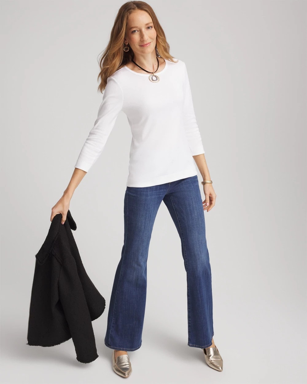 Chico's On Sale Alabaster Pima Cotton Crewneck Button Tee