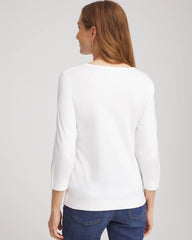 Chico's On Sale Alabaster Pima Cotton Crewneck Button Tee