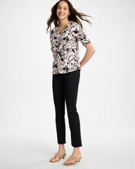 Chico's Discount Black Printed Cotton Slub V-Neck Tee