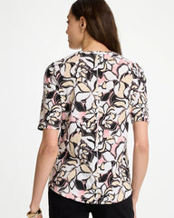 Chico's Discount Black Printed Cotton Slub V-Neck Tee