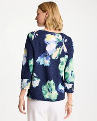 Chico's Sale Passport Blue Printed Slub Button Detail Tee