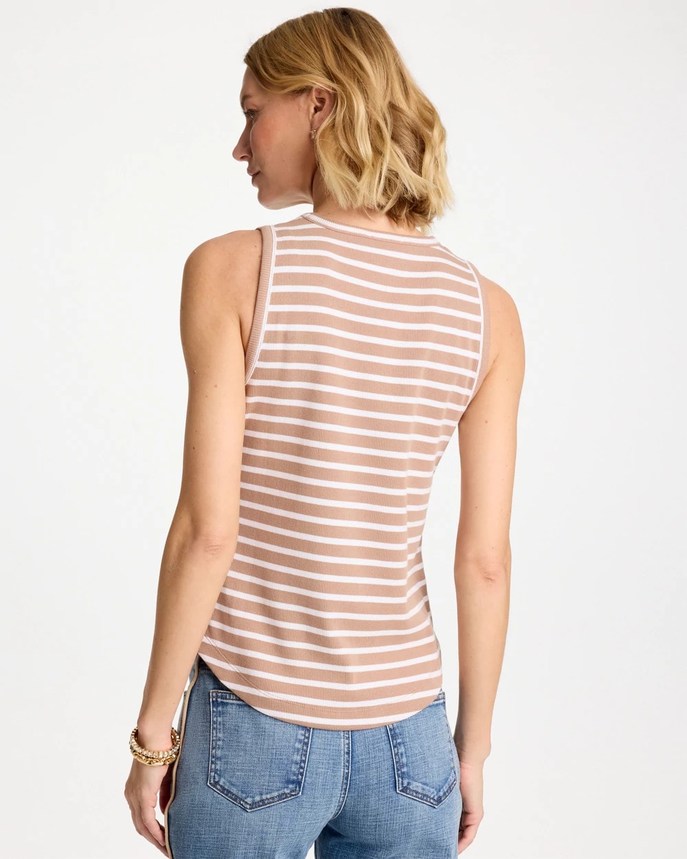 Chico's Outlet Cattail Brown Striped High Neck Rib Tank